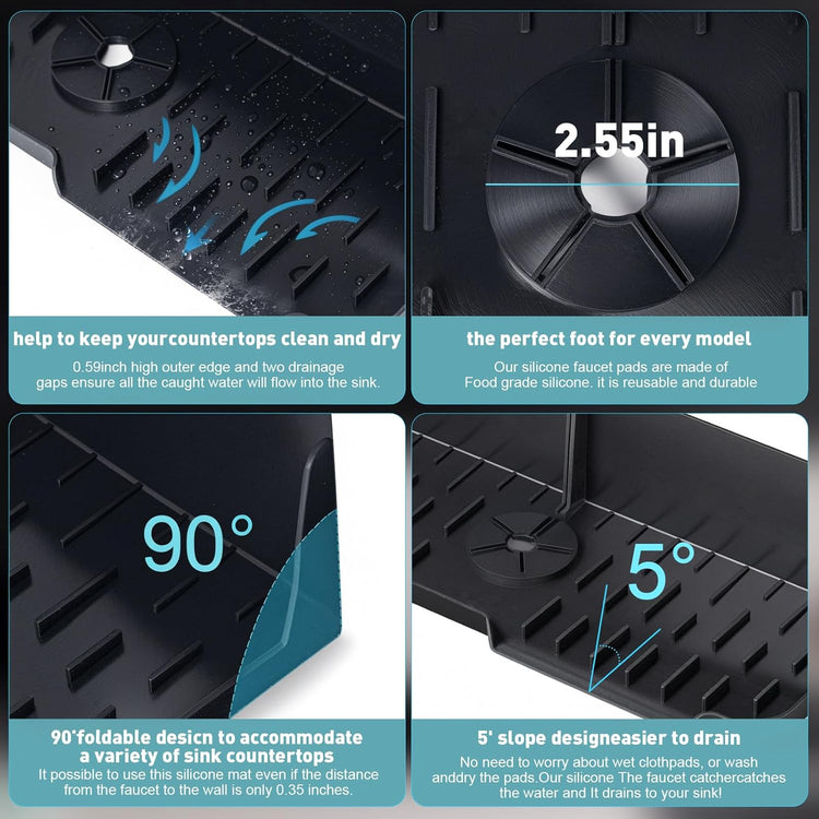 Silicone Kitchen Sink auto Drain Organizer, Kitchen countertop and Sink Splash Guard.Kitchen Sponge Rack and organizing Shelf,Suitable for Cleaning Tools, dispensers, Bottles, Cups (Transparent)