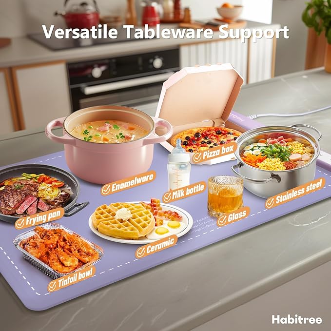 3-Pack Silicone Food Warming Mat & Food Warmers for Parties Buffet - Rapid Heating 6-Level Temp Control, Rollable Portable Easy Clean - Value Set for Gatherings & Home Daily UseοΌPurpleοΌ