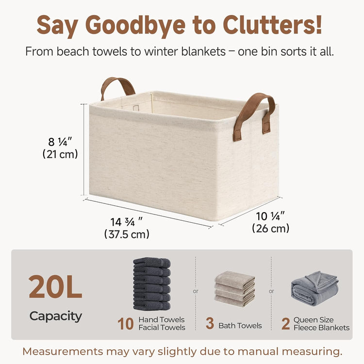StorageWorks Storage Bins, Shelves Baskets for Organizing, Fabric Closet Organizers with Handles, Metal Frame, Beige(Cotton-linen), 2-Pack
