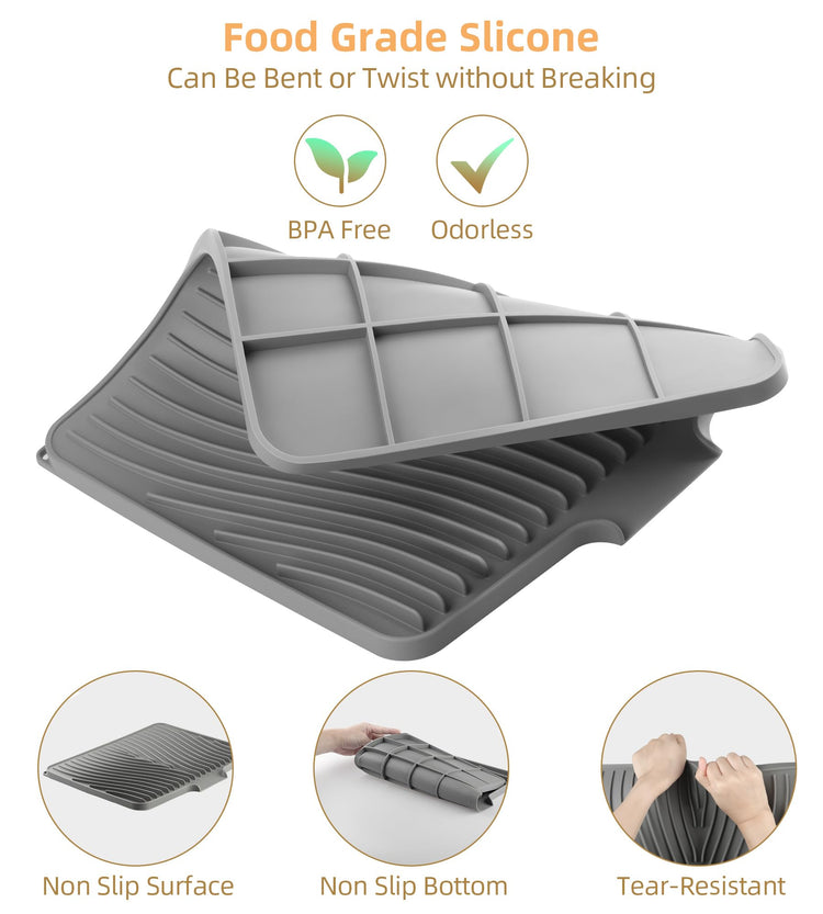 Silicone Dish Drying Mat with Raised Drain Lip