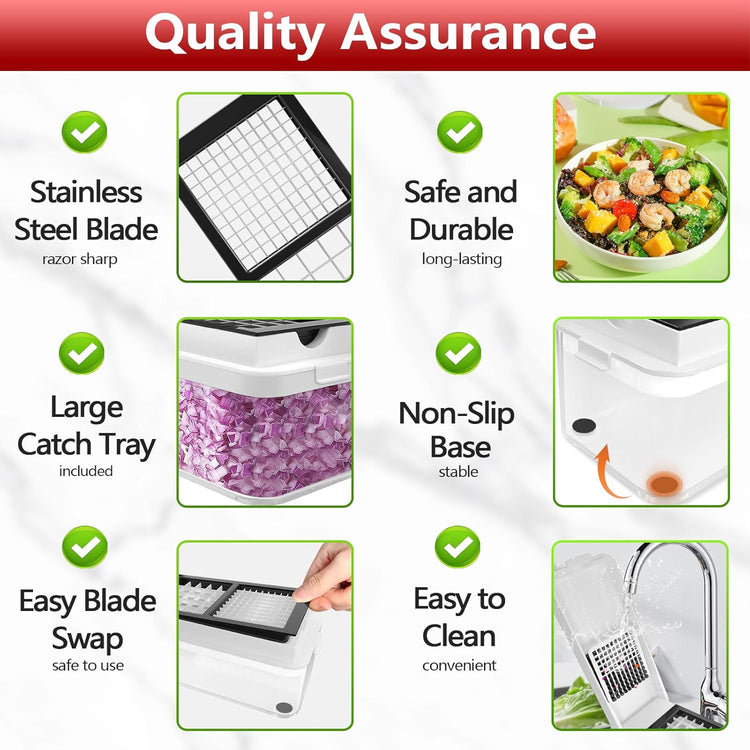 Vegetable Chopper, Onion Chopper Dicer, Mandoline Slicer, Food Chopper with Container, Vegetable Cutter for Salad Potato Carrot Garlic(2 Blades, White Black)