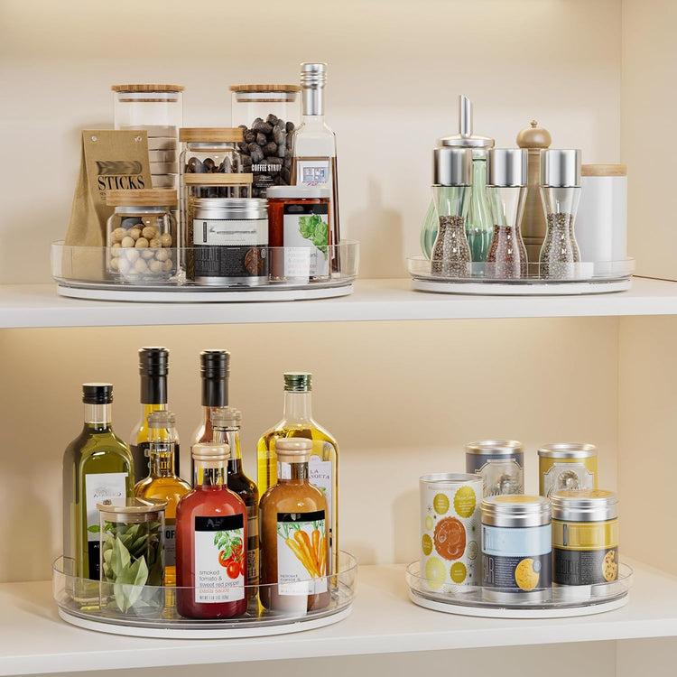 LAMU 3 Pack Lazy Susan Organizer, Clear Lazy Susan Turntable for Cabinet, Spice Organizer for Pantry, Refrigerator, Table Top, Kitchen Organizer and Storage, 2 Size (1 Piece 11'' + 2 Piece 9'')