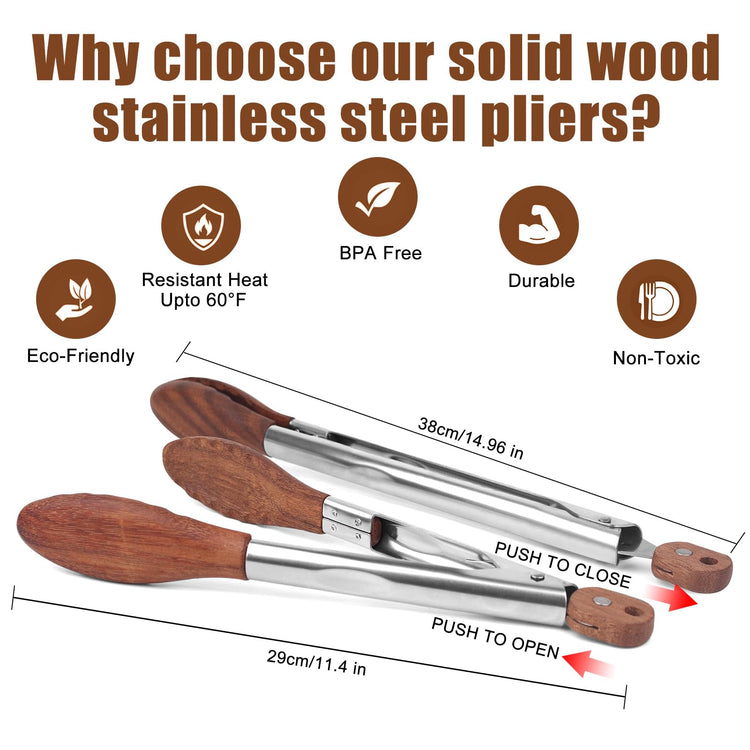 2 pcsTongs for Cooking with Wooden Tips