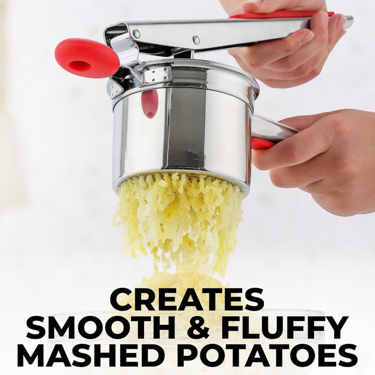 Zulay Kitchen Premium Large 15oz Potato Ricer, Heavy Duty Professional Stainless Steel Potato Masher and Ricer Kitchen Tool, Press and Mash Kitchen Gadget - Red and Silver