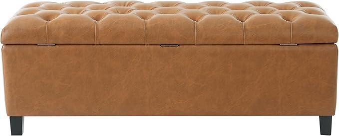 Christopher Knight Home Ottilie Faux Leather Storage Ottoman Bench, Wooden Rectangular Ottoman with Storage, Bedroom End of Bed Foot Stool, Entryway Ottoman Footrest, Living Room Extra Seat, Brown