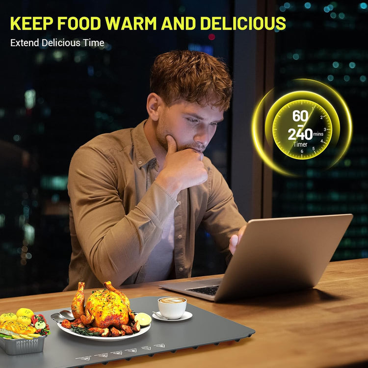 Food Warming Mat, Food Warming Mats for Countertop, Portable Electric Warming Tray for Parties Buffet with 3 Temp & 4 Hours Timer Setting, for Parties, Gatherings, Everyday Use