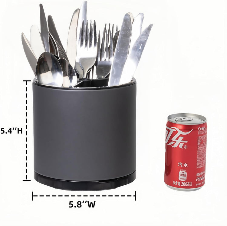 Kitchen Utensil Holder Silverware Organizer 360°Rotating For Counter Organizer Stainless Steel Storage Silverware Caddy 3 Compartment Flatware Spoon Spatula Tool Cutlery Container(Grey)