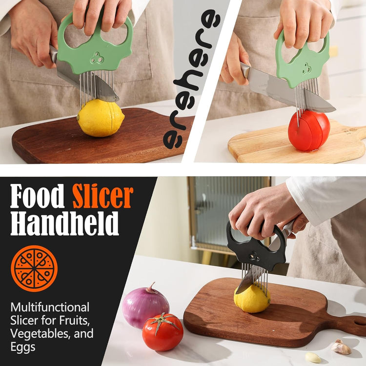 Stainless Steel Onion Cutter & Egg Slicer – Multi-Function Vegetable Cutter and Herb Stripper for Avocados, Tomatoes, and Potatoes (Obsidian)