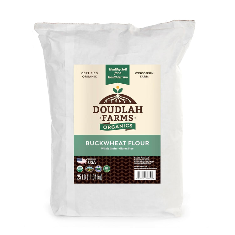 Organic Buckwheat Flour 25 lb Bulk - Non-GMO, USDA Organic, Gluten Free, Vegan - For Baking Bread, Pancakes, and More! Grown In USA, Farmed From Regenerative Soil by Doudlah Farms - Nestoria