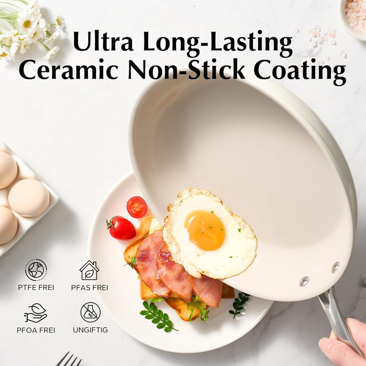 Redchef Nonstick Frying Pan Skillet, Ceramic Non-Stick Saute Pans, 9.5 inch Cooking Fry Pan with Stay Cool Handle, All Stovetops (Gas, Electric & Induction), Dishwasher/Oven Safe, PFAS-Free, Non Toxic