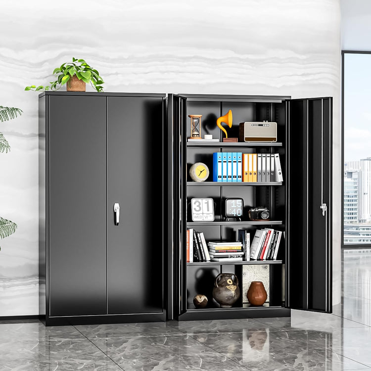 INTERGREAT Metal Storage Cabinets 72” Black Garage Steel Storage Cabinet with Doors and Shelves, Metal Tool Cabinet, Steel File Cabinet for Home Office, Basement, Warehouse, Classroom(Anti Tipping)