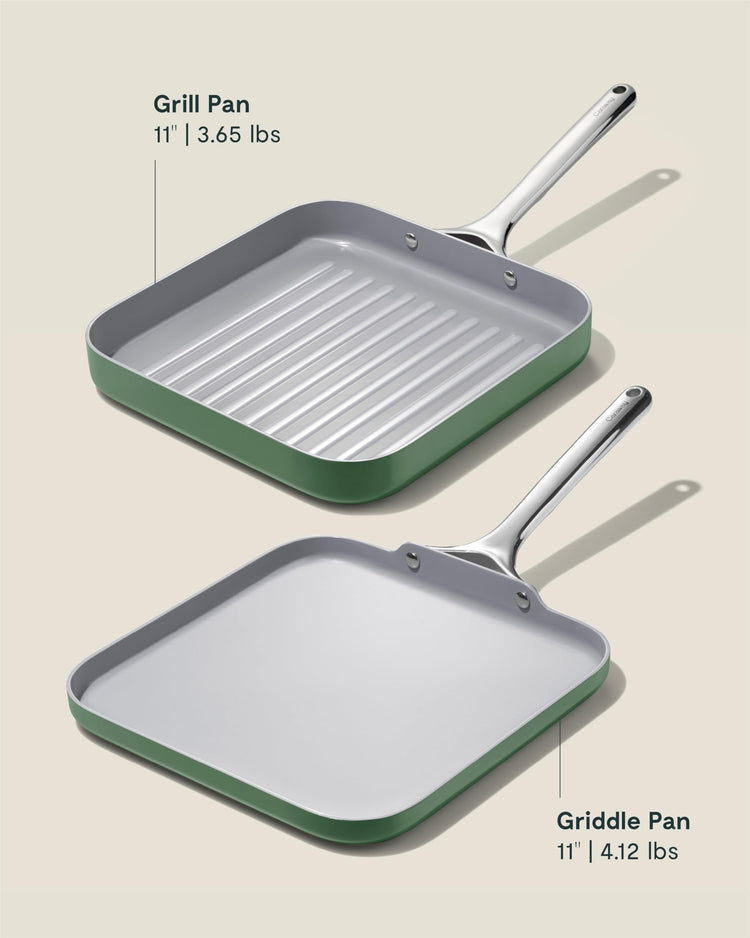 11" Non Stick Square Griddle Pan and Grill Pan Duo (2 Count)