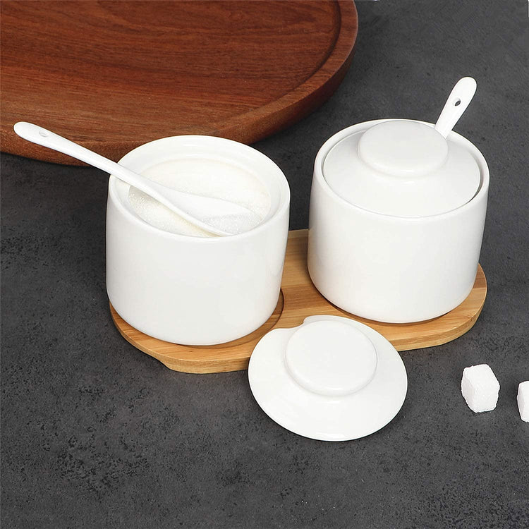 Ceramic Sugar Bowl with Tray and Spoon Set of 2