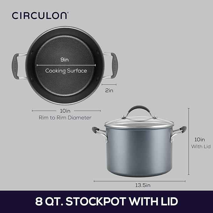Circulon A1 Series with ScratchDefense Technology Nonstick Induction Stockpot with Lid, 8 Quart, Graphite
