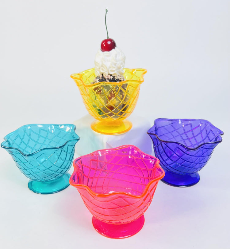 Set of 4 Ice Cream Dishes Waffle Cone Pattern in 4 Assorted Bright Summer Colors Ice Cream Social Ice Cream Party dishes Birthday Ice Cream dish (4 Count)