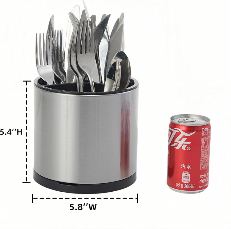 Kitchen Utensil Holder Silverware Organizer 360°Rotating For Counter Organizer Stainless Steel Storage Silverware Caddy 3 Compartment Flatware Spoon Spatula Tool Cutlery Container(Silvery)