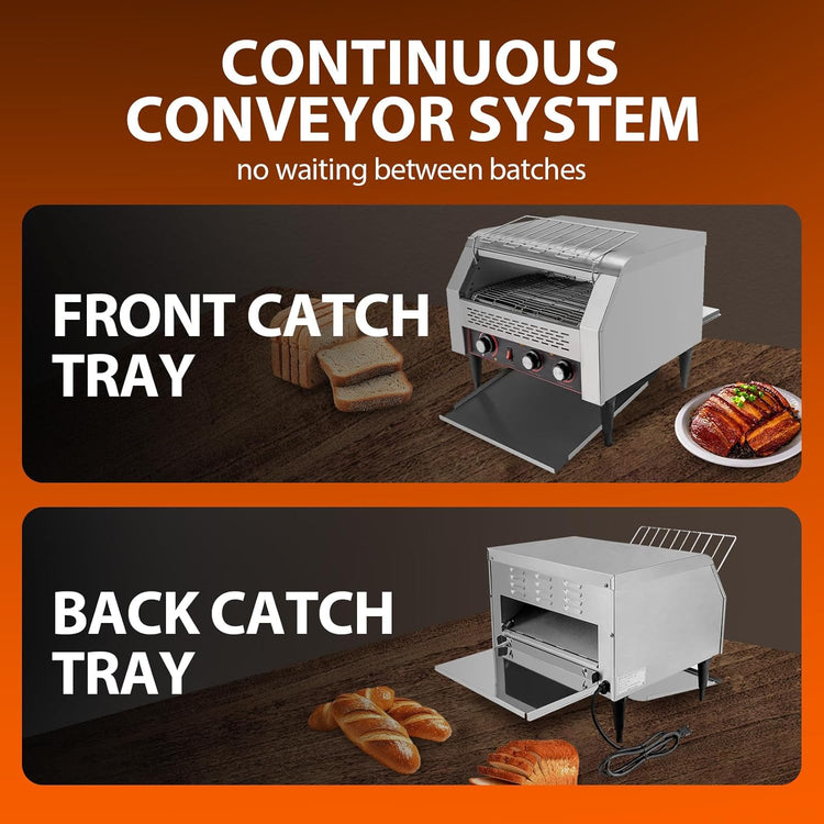 Commercial Toaster Conveyor 450 Slices/Hour, 2600W Stainless Steel Heavy Duty Commercial Toaster Conveyor for Restaurant with Three-ring Heating Tubes for Bun Bagel Bread Baked