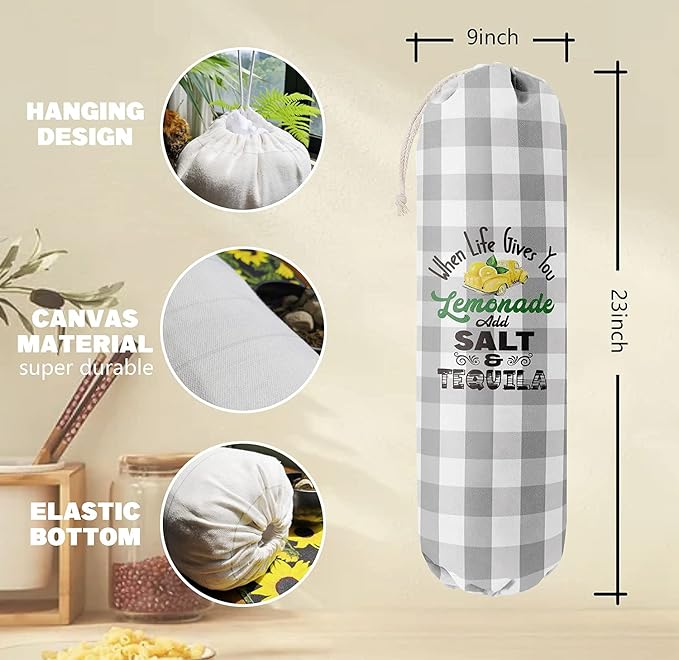 Grocery Bags Holder Organizer for Shopping Bags,Wall Mount Plastic Bags Storage Container Dispensers,Lemons Add Sal, Gift for Women Mother Grandmother Friend