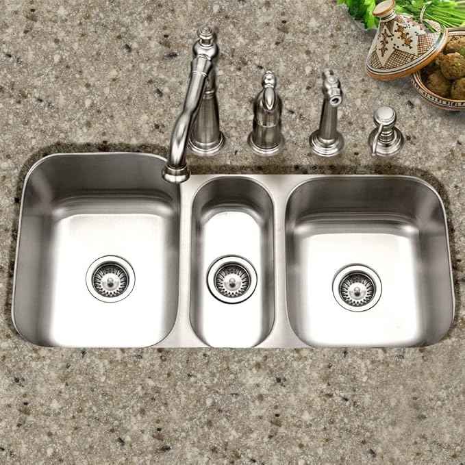 Houzer MGT-4120-1 Medallion Gourmet Series Undermount Stainless Steel Triple Bowl Kitchen Sink