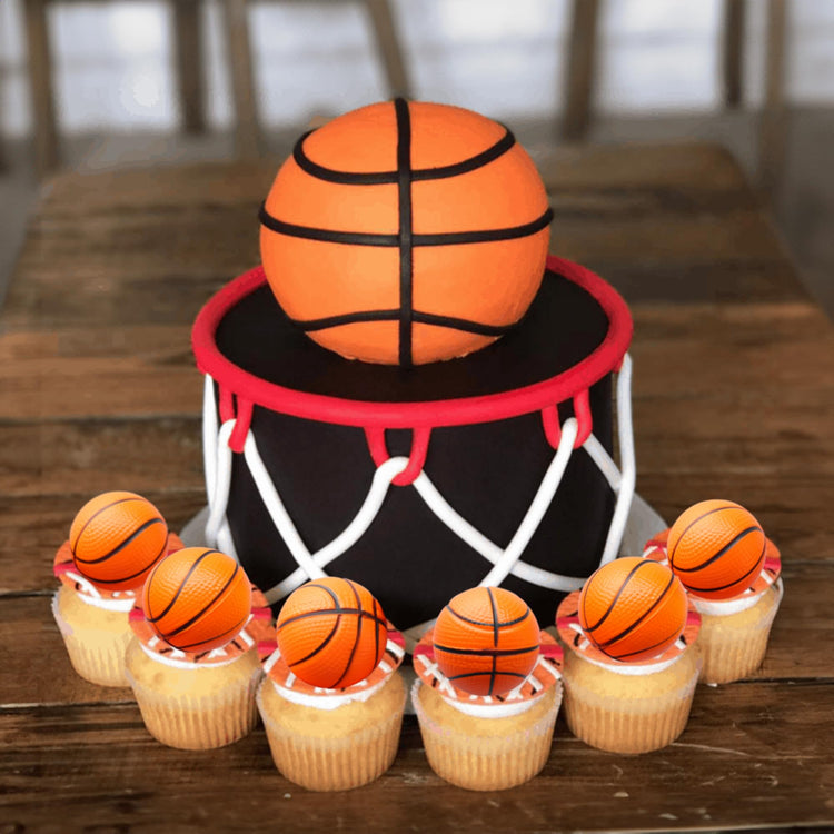 10 Pack 3D Basketball Cupcake Toppers Basketball Cake Toppers Decorations for Sports Theme Baby Shower Birthday Party Cake Decorations Supplies (10 Count)