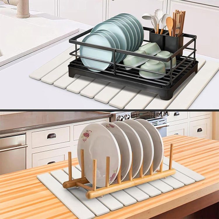 Stone Drying Mat for Kitchen Counter, Stone Dish Drying Mat Foldable, Super Absorbent Diatomaceous Earth Quick-drying Draining Mat for any Kitchen Countertop (White B, 23.6”x15.4”)