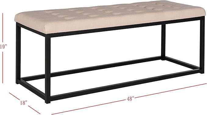 SAFAVIEH Home Collection – Reynolds Beige Tufted Upholstered Accent Bench, Modern Parsons-Style Open Frame Bench for Bedroom, Entryway or Living Room, Black Legs (FOX6225A)