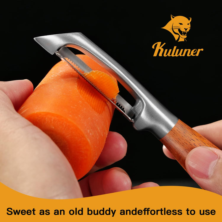 Serrated Blade Premium I Type 304 Stainless Steel Multifunctional Kitchen Peeler Real Wood Handle Ultra Sharp Blade Vegetable Potato Apple