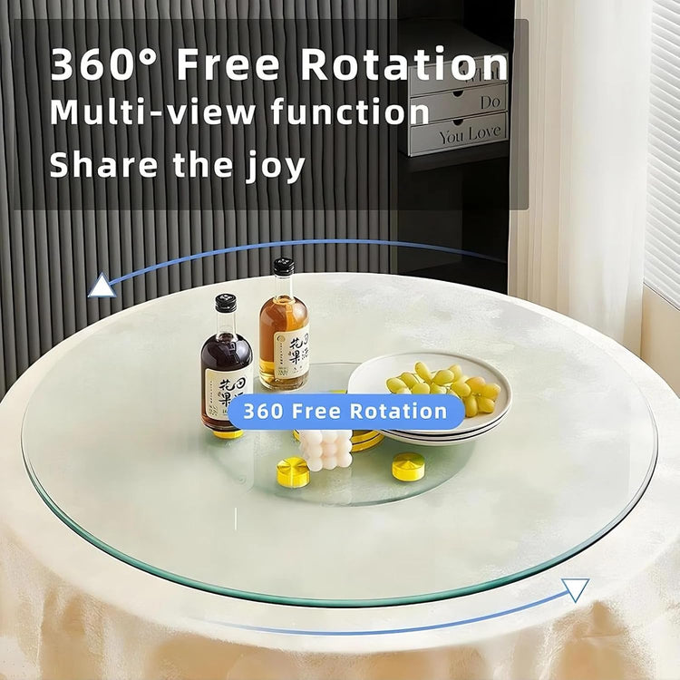 24" Tempered Glass Lazy Susan Turntable, 360° Silent-Spin Round Clear Tabletop Rotating Tray, Centerpiece for Dining Tables, Smooth Rotation, for Banquets, Weddings & Family Gatherings