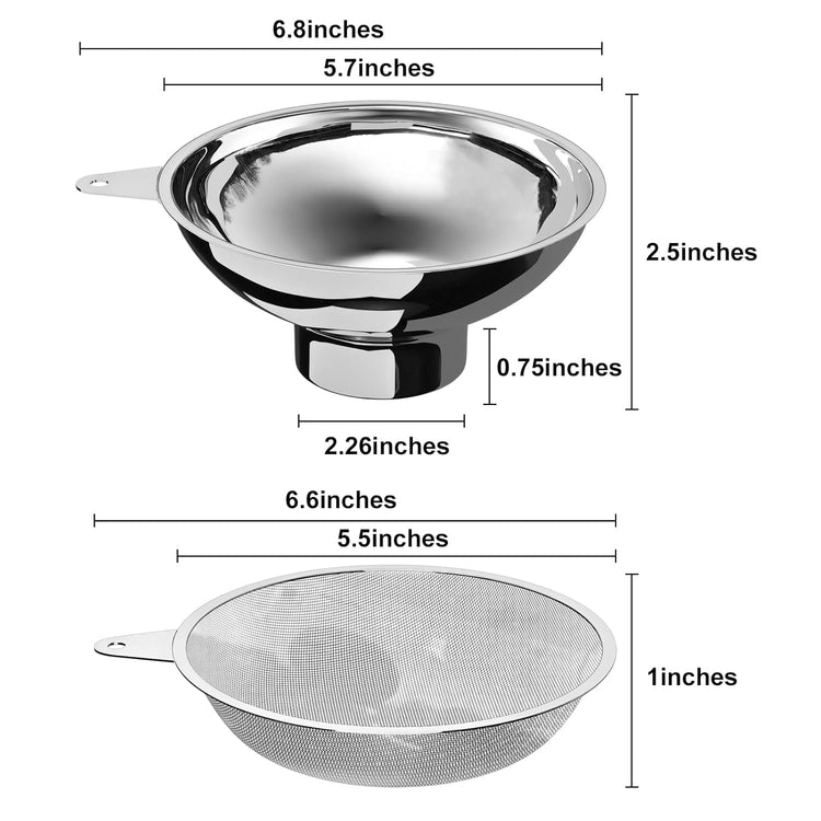 Canning Funnel with Stainless Steel Filter for Regular Mouth Mason Jars - Stainless Steel Funnel for Kitchen Filling, Canning Funnel (for use with Regular Mouth Mason Jars)