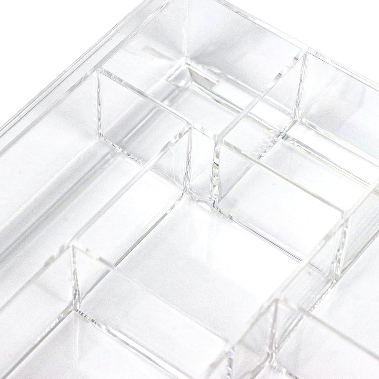 8-Section Clear Drawer Organizer, Large Acrylic Drawer Divider Tray for Desk,Bathroom,Office Makeup,Junk, Plastic Drawers Organizer 13.7" x 8.7" x 2" (8-Section)