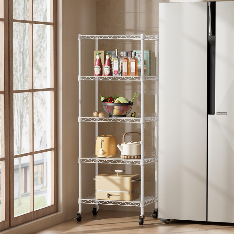 5 Small Wire Shelves Kitchen Pantry Close Home Organizers and Storage Bathroom Shelf Laundry Room Organization Adjustable Book Metal Garage Shelving Unit