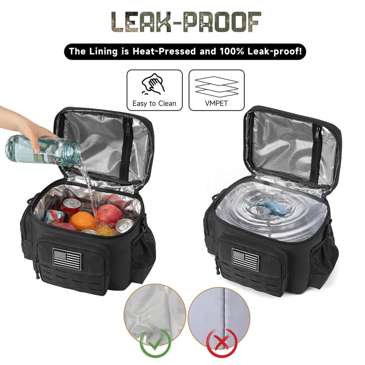 Tactical Lunch Bag for Mens Military Heavy Duty Lunch Box Work Leakproof Insulated Durable Thermal Cooler Bag for Adult Meal for Office Camping Picnic Pail MOLLE Webbing Black