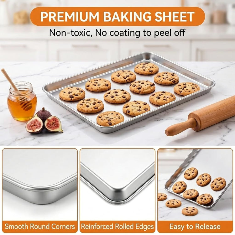 Baking Sheet 17.6"x 13"x 1" Stainless Steel Large Cookie Sheet Pan (2 Count)