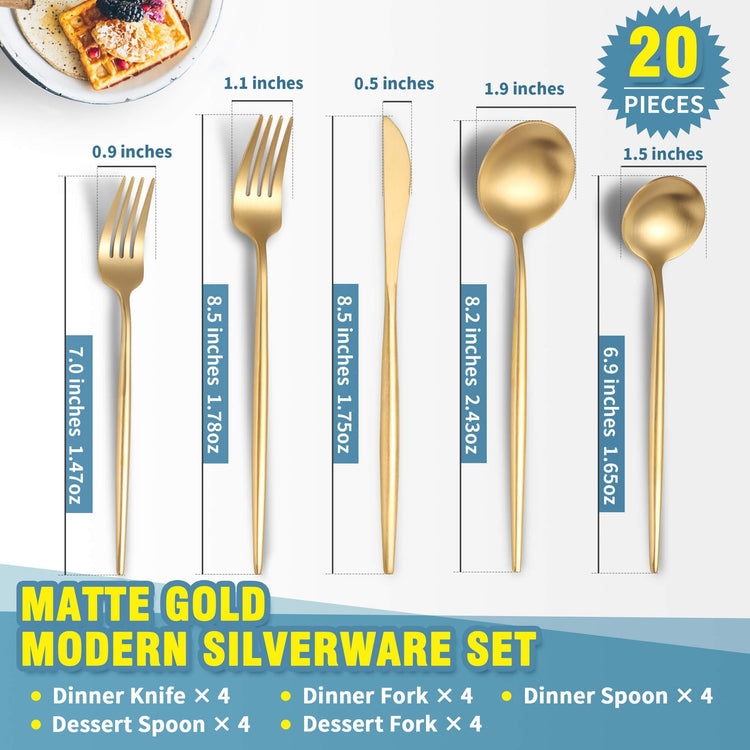 Matte Gold Silverware Set for 4 (4 Count)