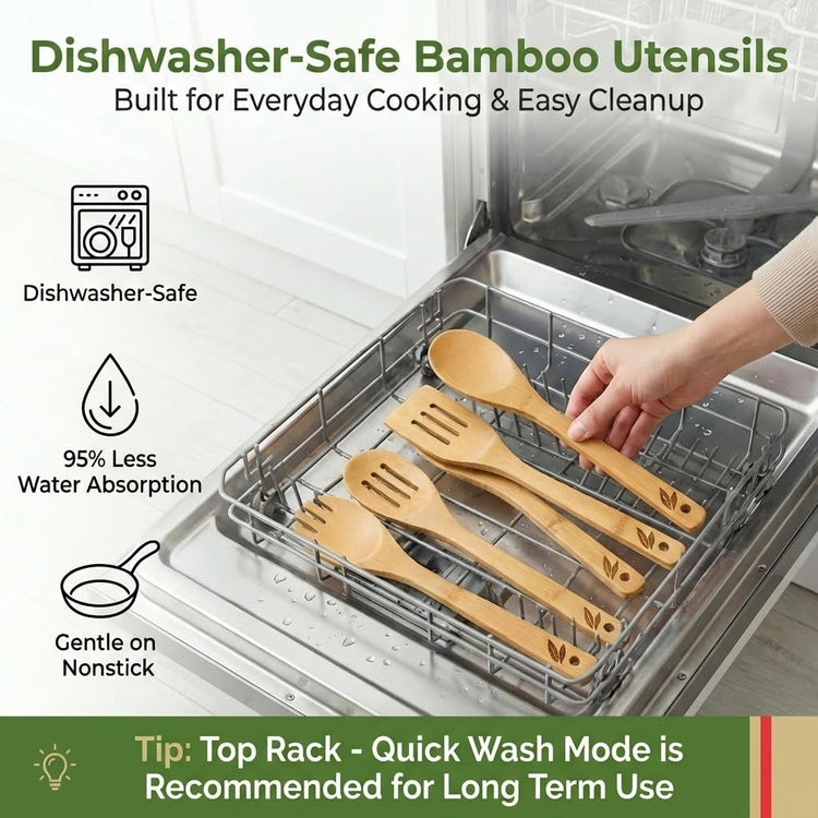 Dishwasher Safe Bamboo Wooden Spoons for Cooking 6 (6 Count)
