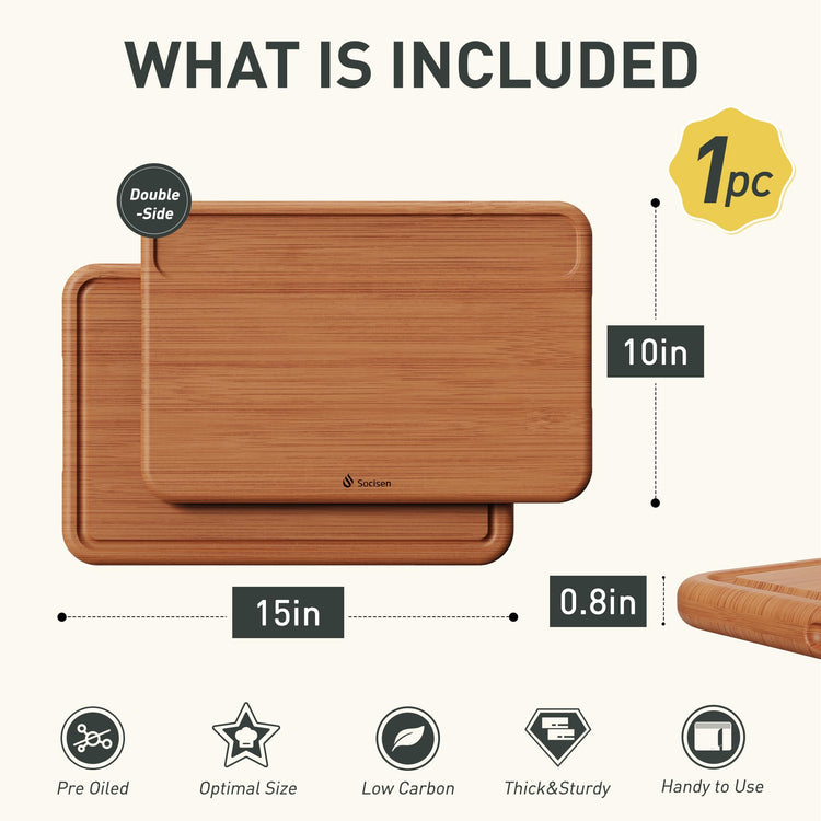 Bamboo Cutting Board for Kitchen Non Toxic Durable Wooden Cutting Boards with Deep Juice Grooves