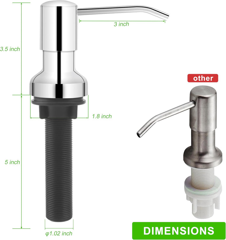 Soap Dispenser for Kitchen Sink, Sink Soap Dispenser with Longer Threaded Shaft Shank, 47" Extension Tube Connects Directly to Dish Soap Container, Wider Pump Head Base(Chrome)
