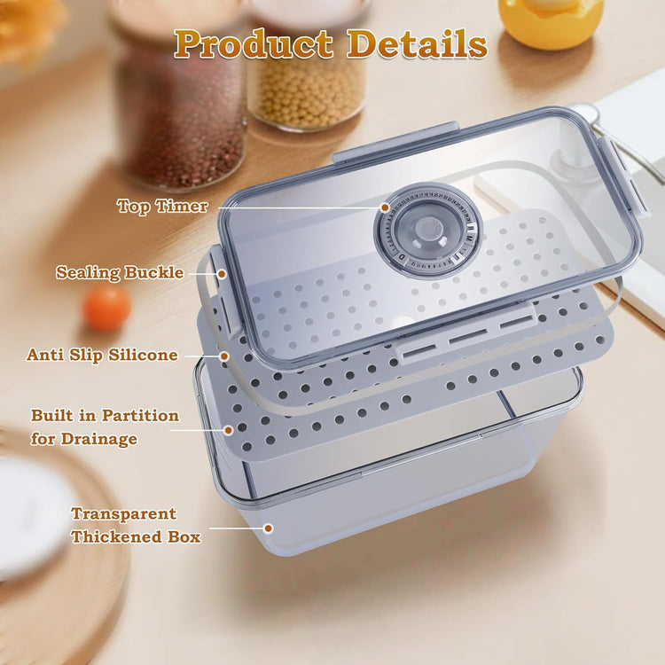 Bread Box for Kitchen Counter, Time Recording Bread Storage Container with Lid,Transparent Bread Storage Device with Drainage Pad, Homemade Bread Storage Container, Toasted Bread 11.81“x6.29”x3.93"