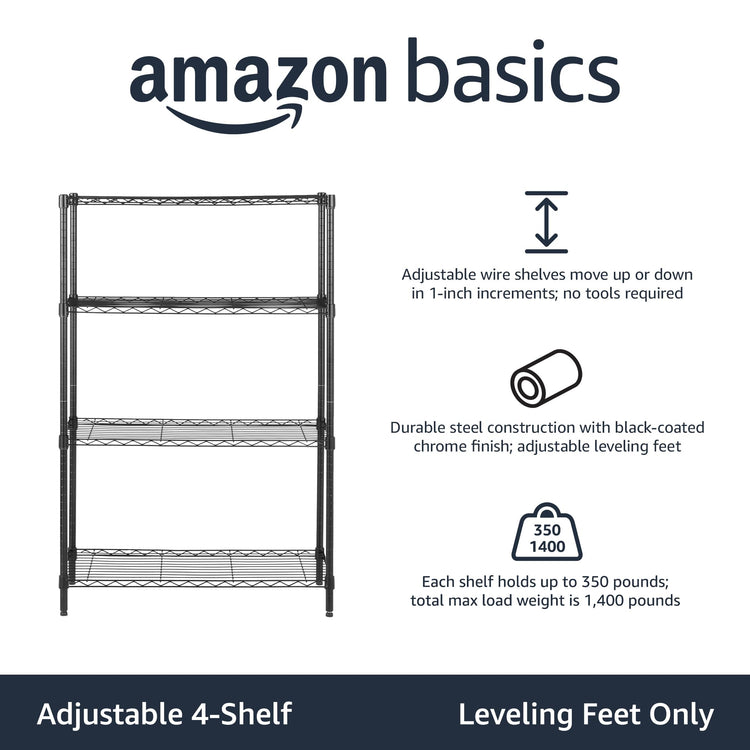 4 Shelf Adjustable Heavy Duty Steel Wire Rack Storage Shelving