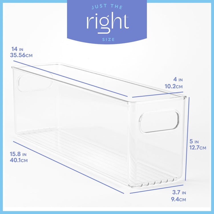 Plastic Food Storage 4 Pack Clear Container Bin with Handles for Organizing Kitchen (4 Count)