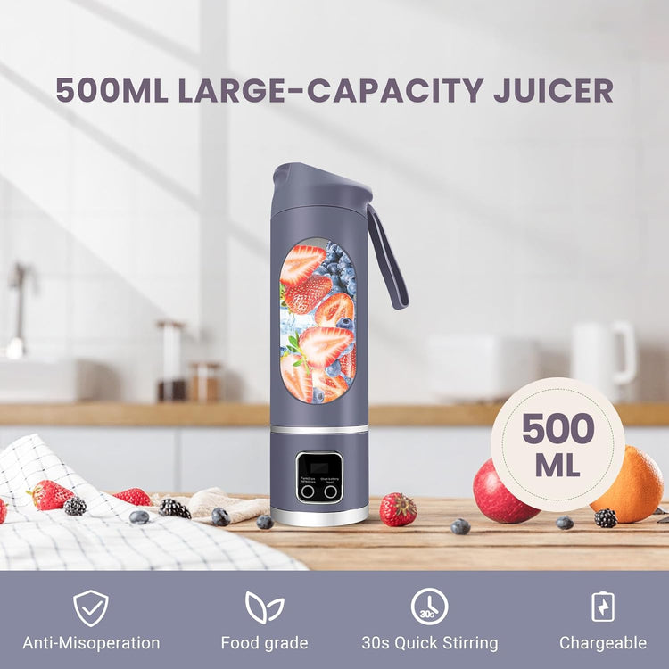 Portable Personal Electric USB Juicer,500ML Mini Blender Portable Blender For Shakes and Smoothies juice,12 Blades Great for Mixing,Compact、Convenient and Versatile (Purple)
