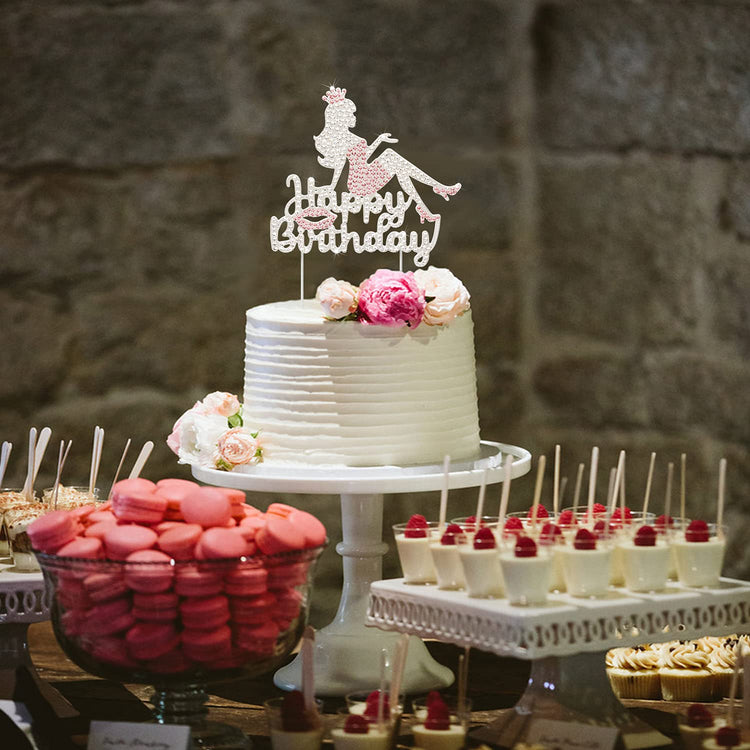 Happy Birthday Crown Queen Lady Rhinestone Cake Topper
