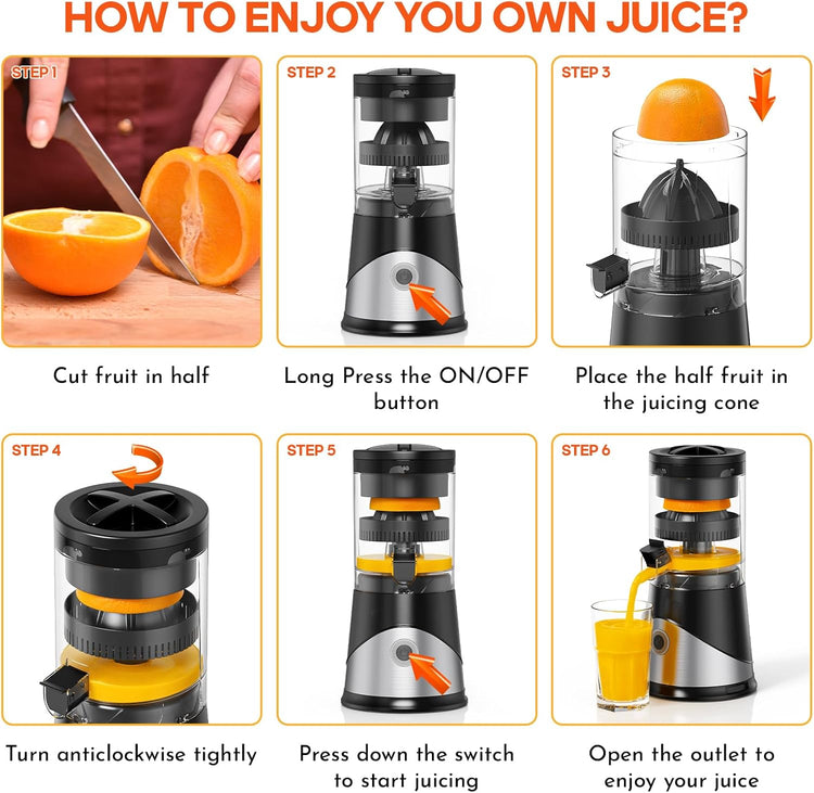 Electric Citrus Juicer, Hands-Free One-Touch Orange Juice Squeezer, Rechargeable Juicer Machines with Ultra-Powerful Motor for Effortless Juicing, Countertop Small Kitchen Appliance for Orange, Lemon
