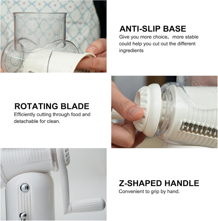ZHANG XIAO QUAN SINCE 1628 5-in-1 Interchangeable Blades Rotary Cheese Grater Hand Crank, Cheese Shredder Mandoline Vegetable Julienne Slicer Cutter Nut Chopper with Anti-Slip Base, Blade Storage