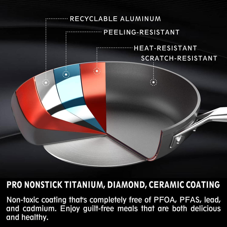 MsMk 11 Inch Nonstick Frying Pan,Titanium and Ceramic Nonstick Large Skillet Pan, PFOA Free, Non-Toxic, Stay-Cool Handle, Scratch-resistant, Dishwasher Safe, Oven Safe to 700°F
