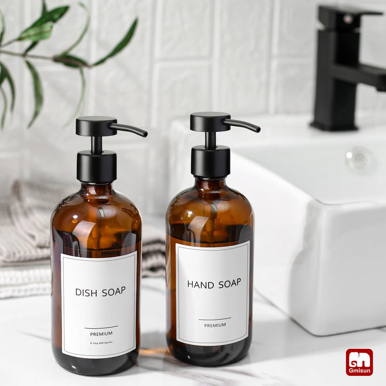Amber Glass Soap Dispenser (2 Count)