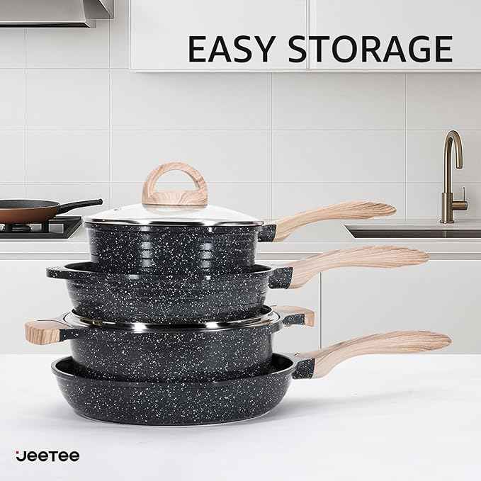JEETEE 36Pcs Pots and Pans Set Non Stick, Cookware Set Non toxic Kitchen Healthy Induction Cooking Set W/Griddle, Sauté Pan, Baking Trays & Pancake Rake (PFOA, PFAS Free)