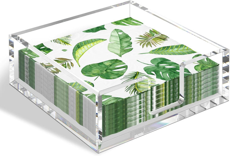 HIIMIEI Acrylic Napkin Holder for Table: Square Cocktail Napkin Dispenser, Flat Guest Towel Holder Tray, Disposable Hand Towel for Bathroom, Kitchen, Bar, Dinner, Party(Clear)
