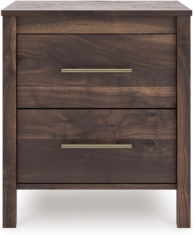 Signature Design by Ashley Calverson Rustic 2-Drawer Nightstand with Storage and Bar Pulls, Dark Brown