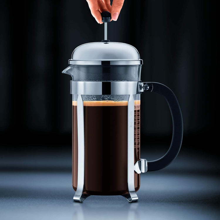 Bodum 34oz Chambord French Press Coffee Maker, High-Heat Borosilicate Glass, Brushed Stainless Steel – Made in Portugal